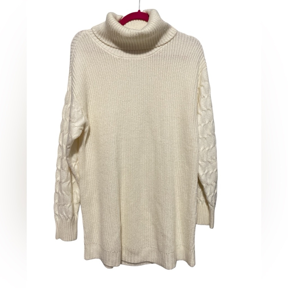 St. John's Bay Ivory Turtleneck Sweater Large NWT Knit Textured Relaxed Chunky